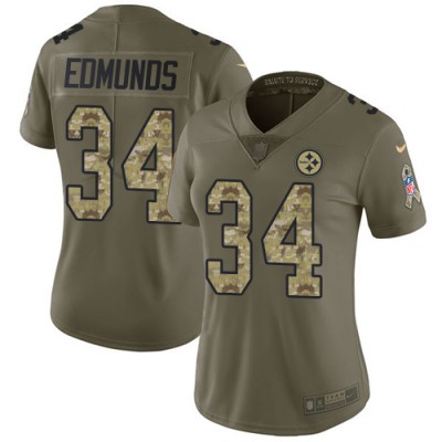 Nike Pittsburgh Steelers #34 Terrell Edmunds OliveCamo Women's Stitched NFL Limited 2017 Salute to Service Jersey